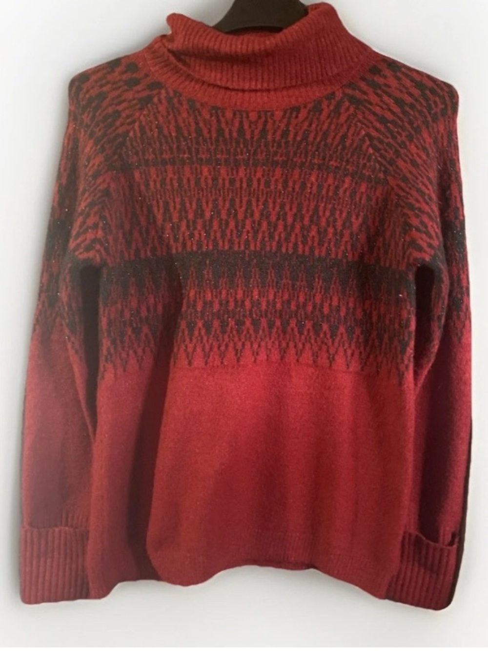 Fever Red and Black Patterned Cowl Neck Sweater